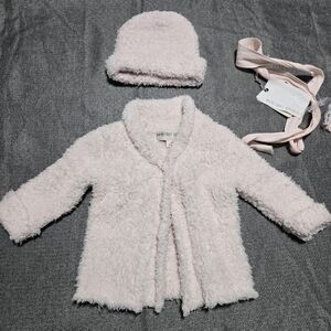Barefoot Dreams Infant Cozychic Cardigan and Hat Set sz 3-6 Months